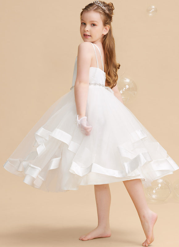 Robe Chic Satinée Blanche Enfant - gallery 1