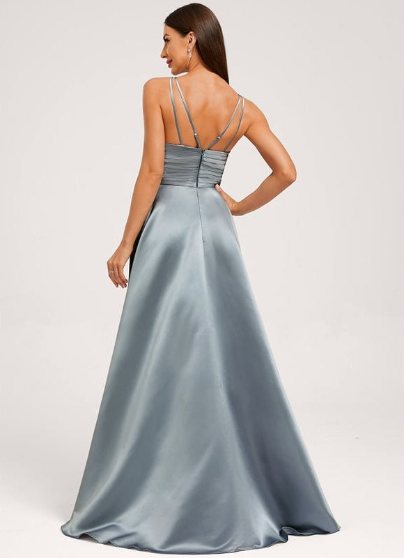 Robe Chic Satinée Bleu Clair - gallery 3