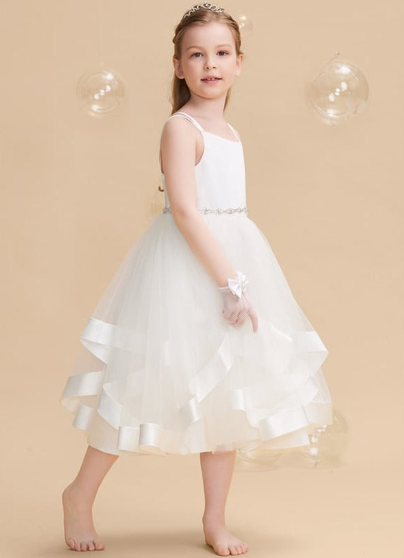 Robe Chic Satinée Blanche Enfant - gallery 2