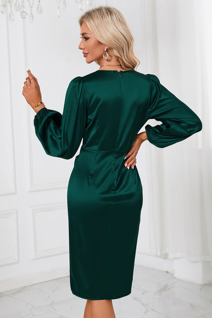 Robe Chic Satin Émeraude Élégant - gallery 5