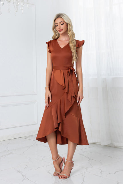 Robe Chic Satin Caramel Asymétrique - gallery 4