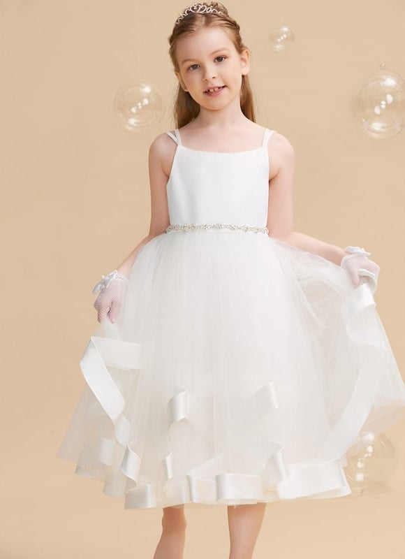 Robe Chic Satinée Blanche Enfant - gallery 4