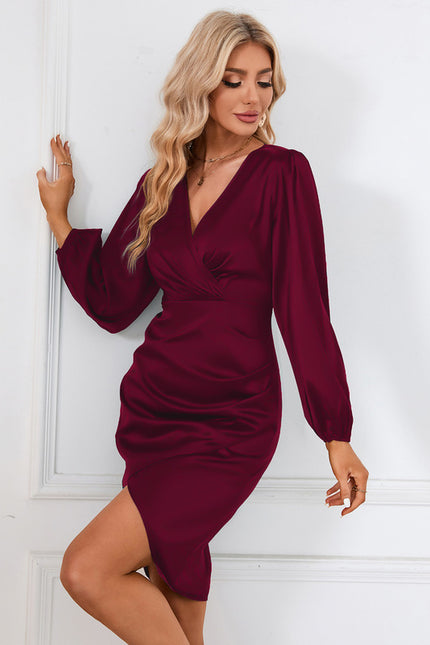 Robe Chic Satin Émeraude Élégant - gallery 9