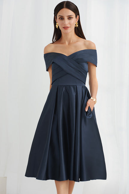 Robe Chic Bleu Marine Satinée - gallery 2