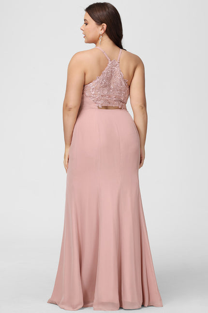 Robe Chic Rose Poudré Dentelle Élégante - gallery 9