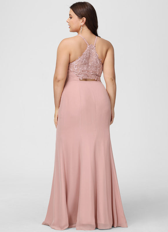 Robe Chic Rose Poudré Dentelle Élégante - gallery 9