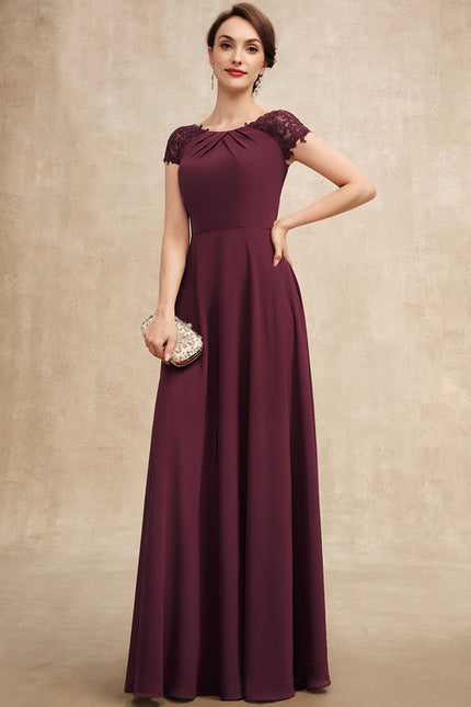 Robe Chic Bordeaux Mousseline Avec Dentelle