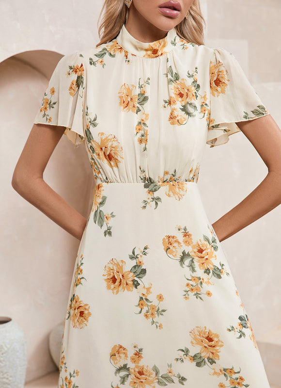 Robe Chic Midi Fleurie Écrue - gallery 4