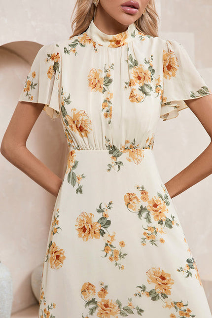 Robe Chic Midi Fleurie Écrue - gallery 4