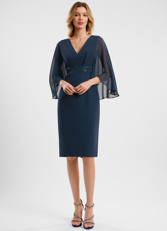 Robe Chic Bleu Nuit Mousseline Perles - gallery 1