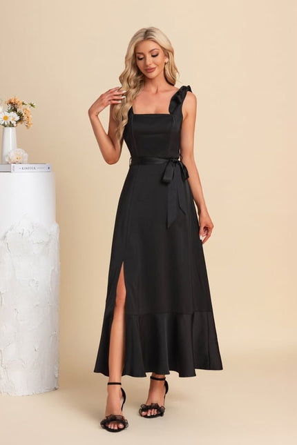 Robe Chic Satin Noir Ajustée - gallery 2