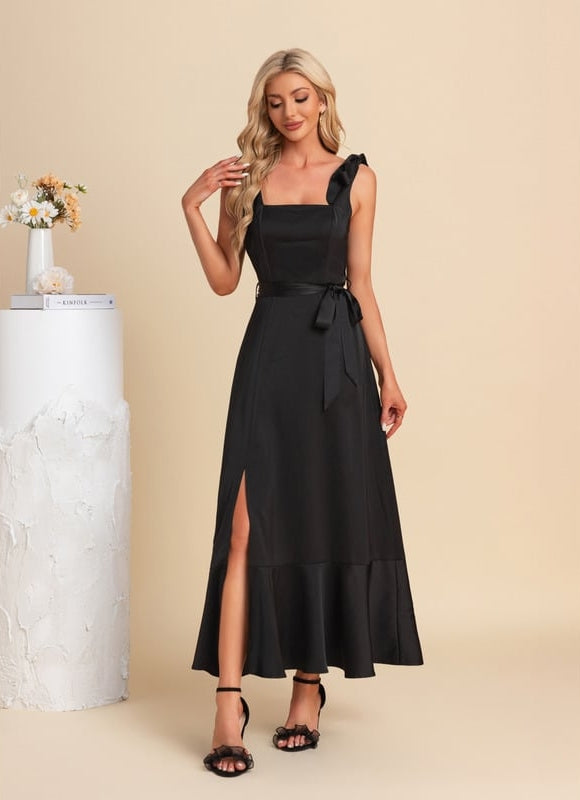 Robe Chic Satin Noir Ajustée - gallery 2