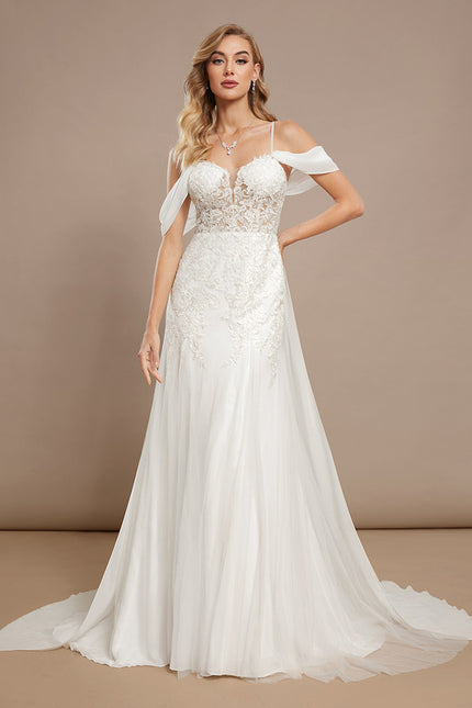 Robe Chic Blanche Dentelle Traîne - gallery 1