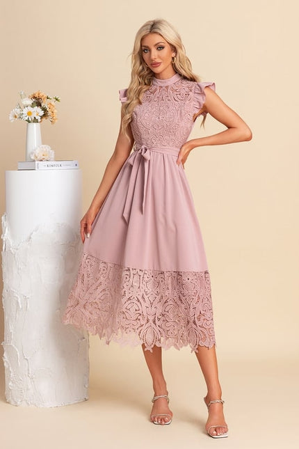 Robe Chic Midi Rose Dentelle - gallery 5