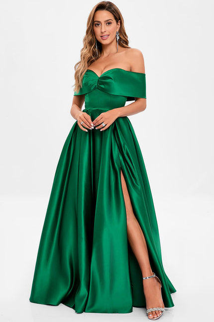 Robe Chic Vert Émeraude Satin Ras Du Sol - gallery 2