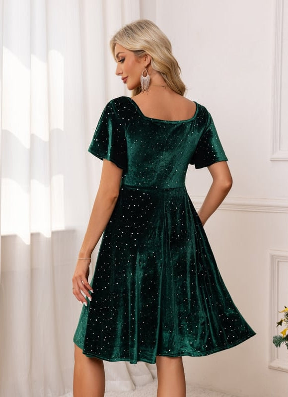 Robe Chic Velours Émeraude Scintillant - gallery 1