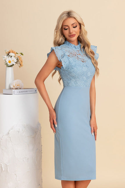 Robe Chic Midi Bleu Dentelle - gallery 6