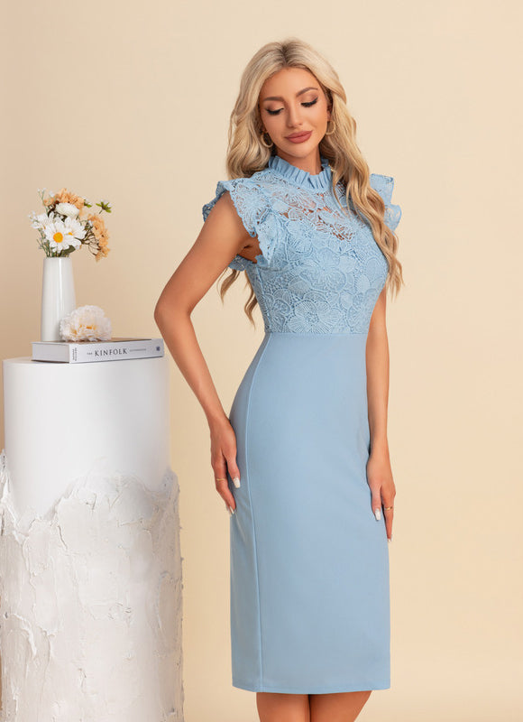Robe Chic Midi Bleu Dentelle - gallery 6