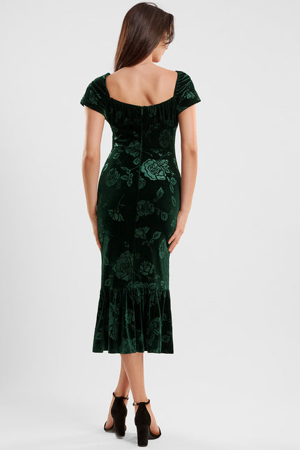 Robe Chic Velours Vert Floral - gallery 4