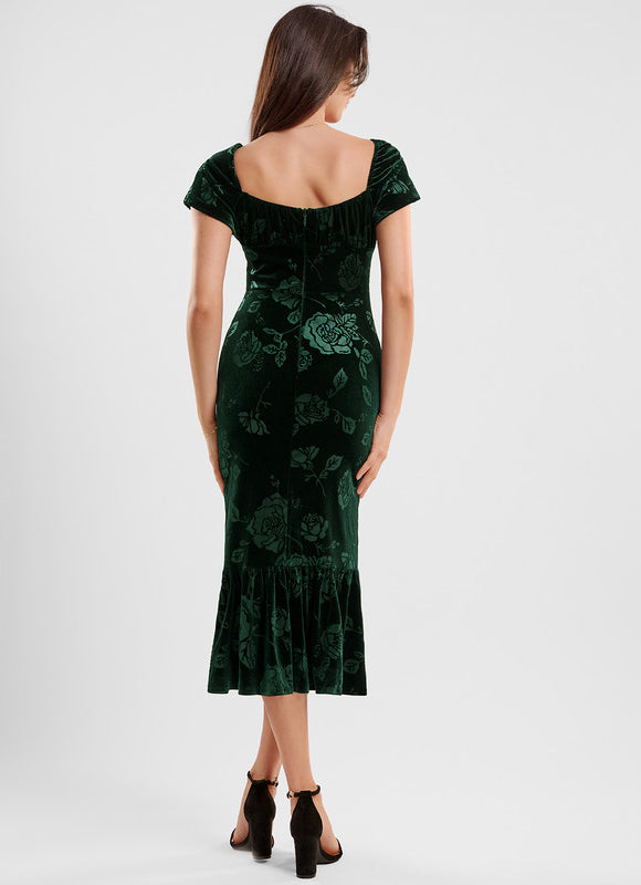 Robe Chic Velours Vert Floral - gallery 4