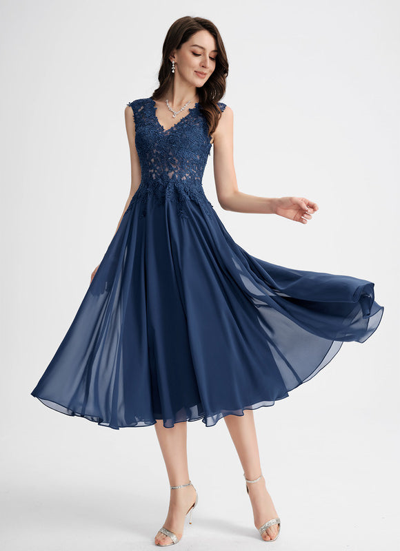 Robe Chic Noire Dentelle V-Cou Élégant - gallery 1