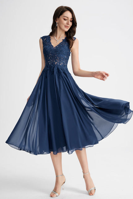 Robe Chic Noire Dentelle V-Cou Élégant - gallery 1