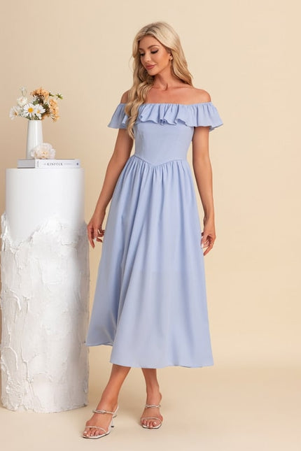 Robe Chic Bleu Ciel Évasée - gallery 4