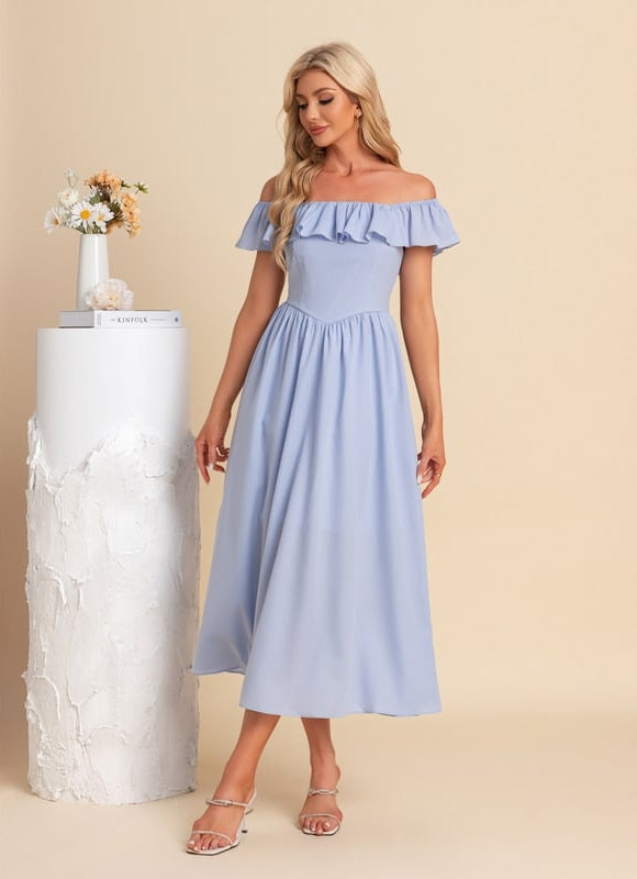 Robe Chic Bleu Ciel Évasée - gallery 4
