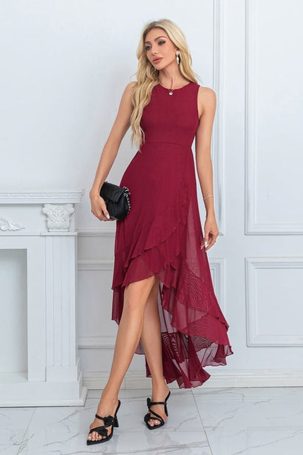 Robe Chic Maxi Volants Bordeaux - gallery 1