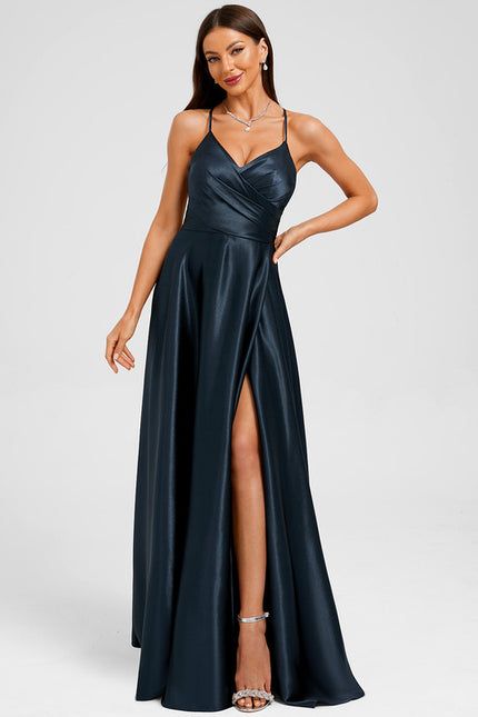 Robe Chic Satin Bleue Élégante - gallery 2