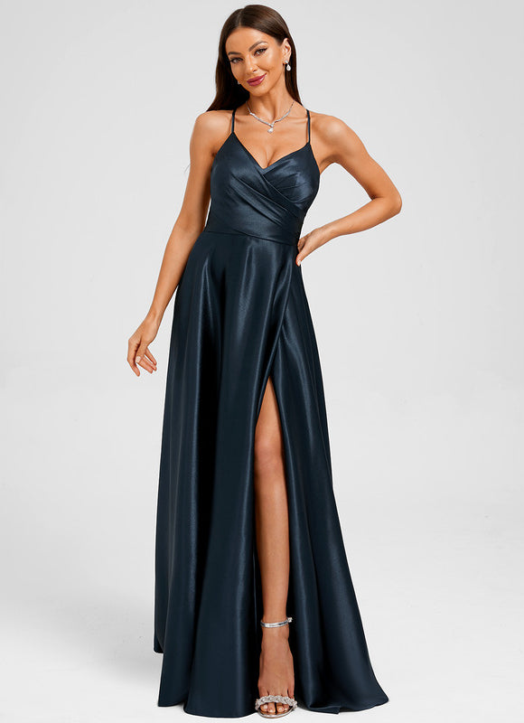 Robe Chic Satin Bleue Élégante - gallery 2