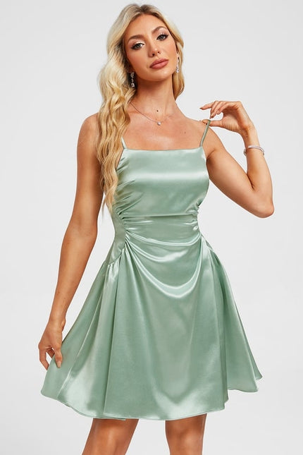 Robe Chic Satin Vert Clair - gallery 3