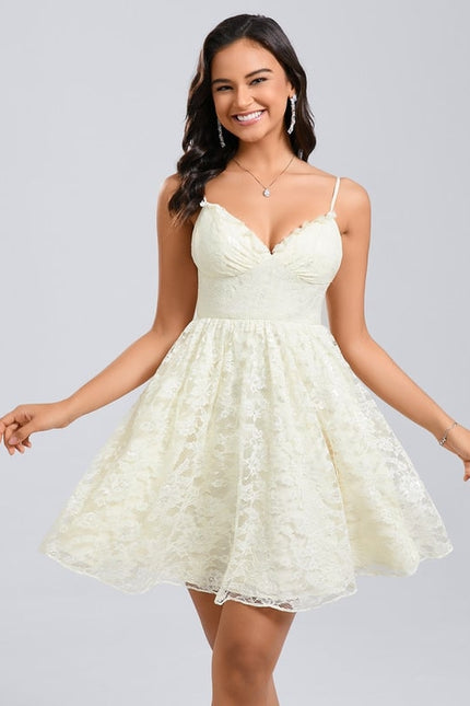 Robe Chic Courte Dentelle Ivoire - gallery 1