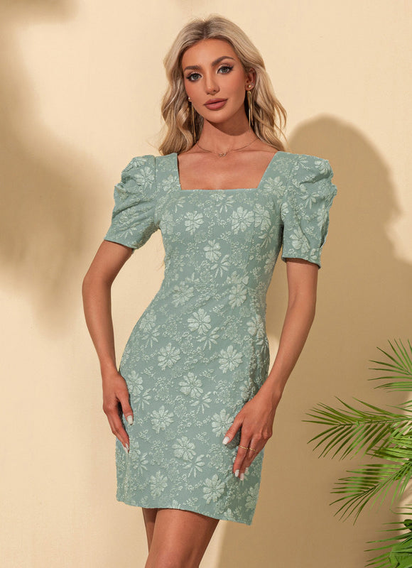 Robe Chic Courte Florale Verte