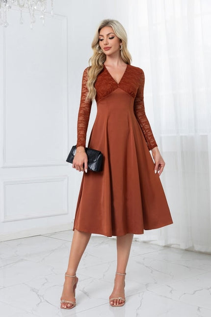 Robe Chic Midi Rouille Élégante - gallery 4