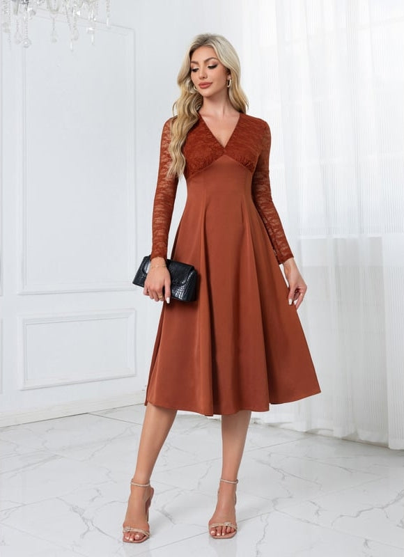 Robe Chic Midi Rouille Élégante - gallery 4