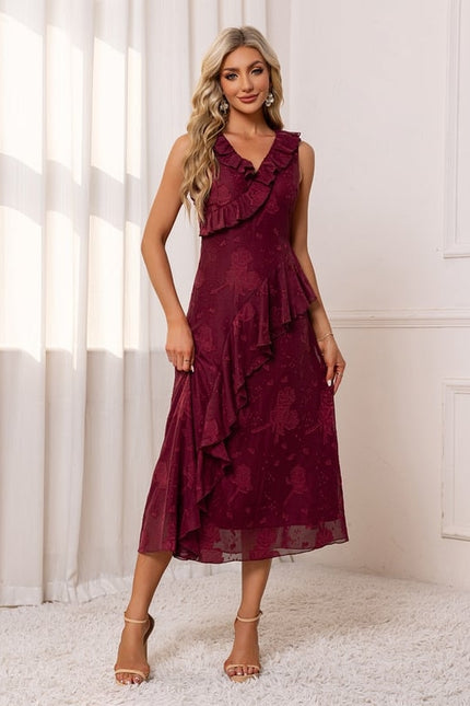Robe Chic Volants Bordeaux - gallery 5