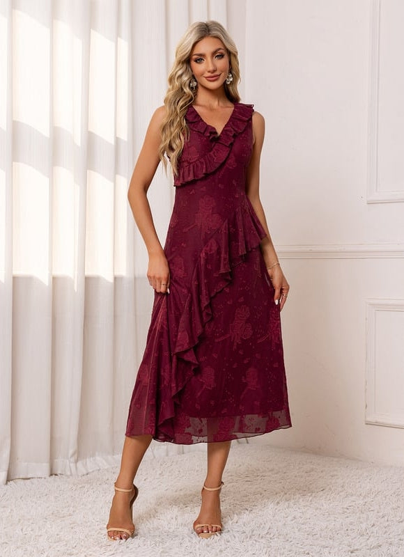 Robe Chic Volants Bordeaux - gallery 5