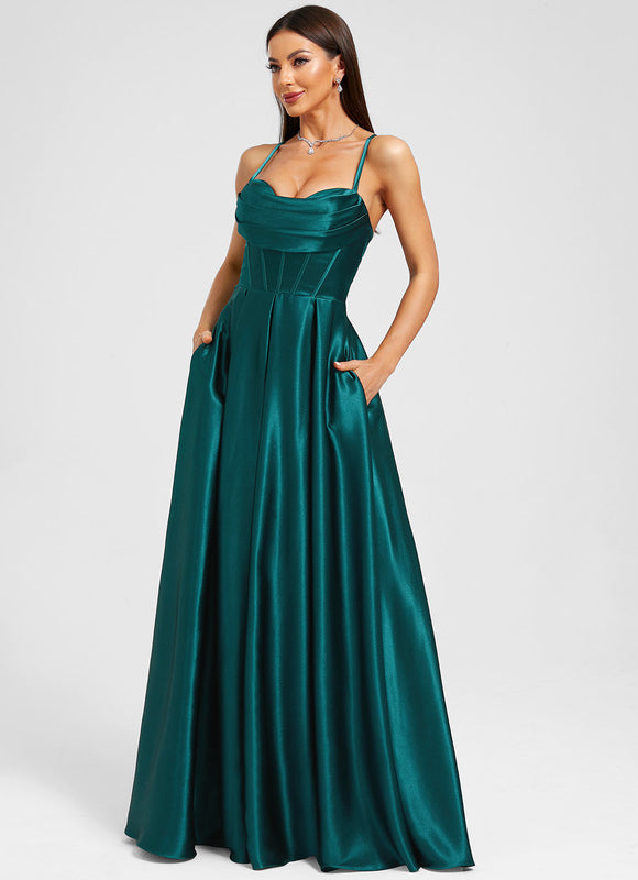 Robe Chic Satinée Émeraude - gallery 3