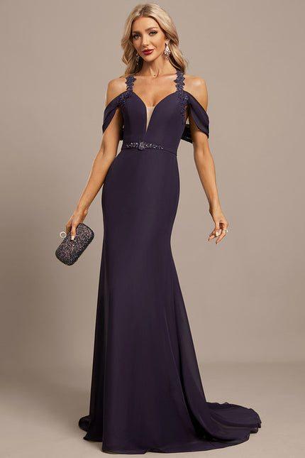 Robe Chic Bleu Nuit Décolleté Épaules Dénudées - gallery 1
