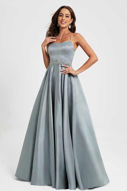 Robe Chic Satin Bleu Poudré - gallery 2