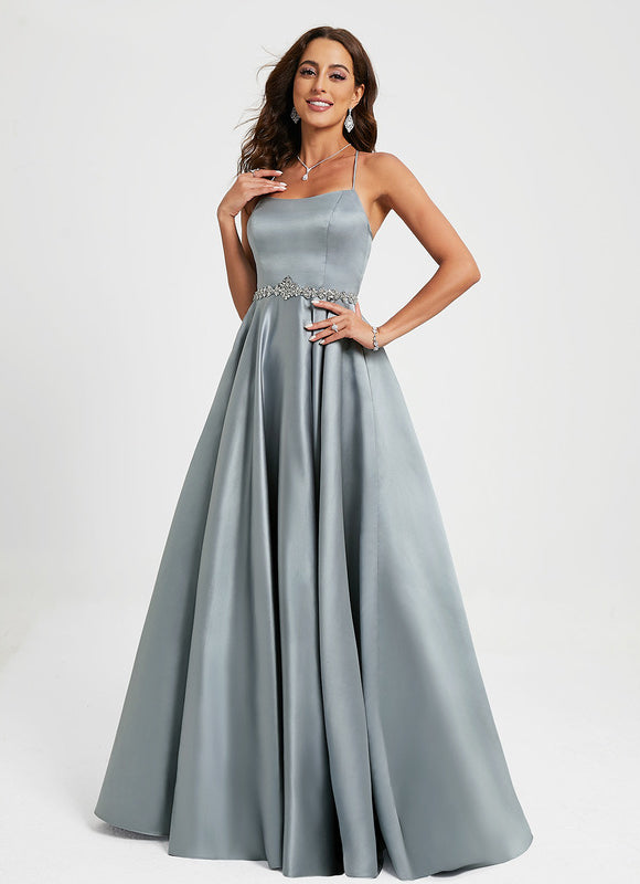 Robe Chic Satin Bleu Poudré - gallery 2