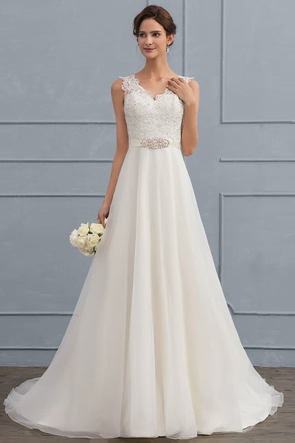 Robe Chic Blanche En Dentelle Traîne - gallery 4