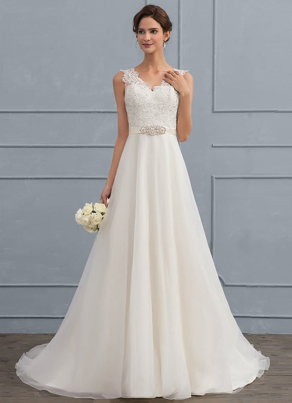 Robe Chic Blanche En Dentelle Traîne - gallery 4