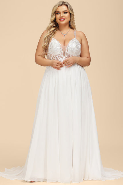 Robe Chic Blanche Traîne Mousseline Dentelle - gallery 7