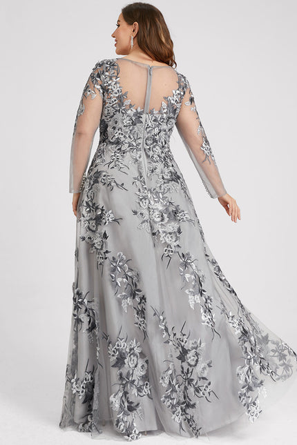 Robe Chic Élégance Florale Grise - gallery 8