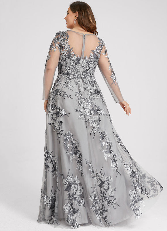 Robe Chic Élégance Florale Grise - gallery 8