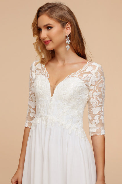 Robe Chic Blanche Col V Dentelle - gallery 5