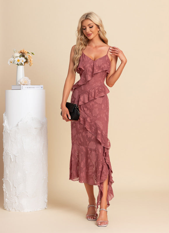 Robe Chic Volants Rosée