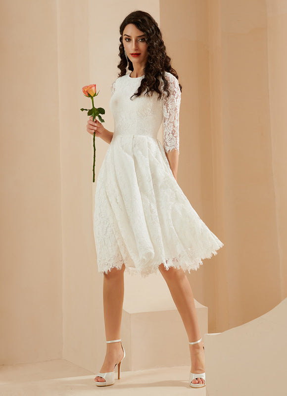 Robe Chic Blanche Dentelle Trapèze